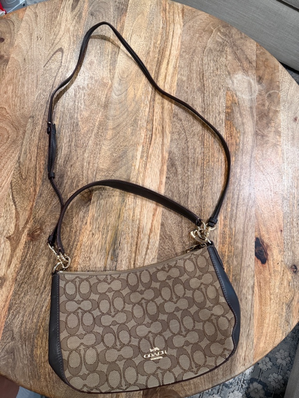Coach Brown Signature Canvas Crossbody with Gold Hardware